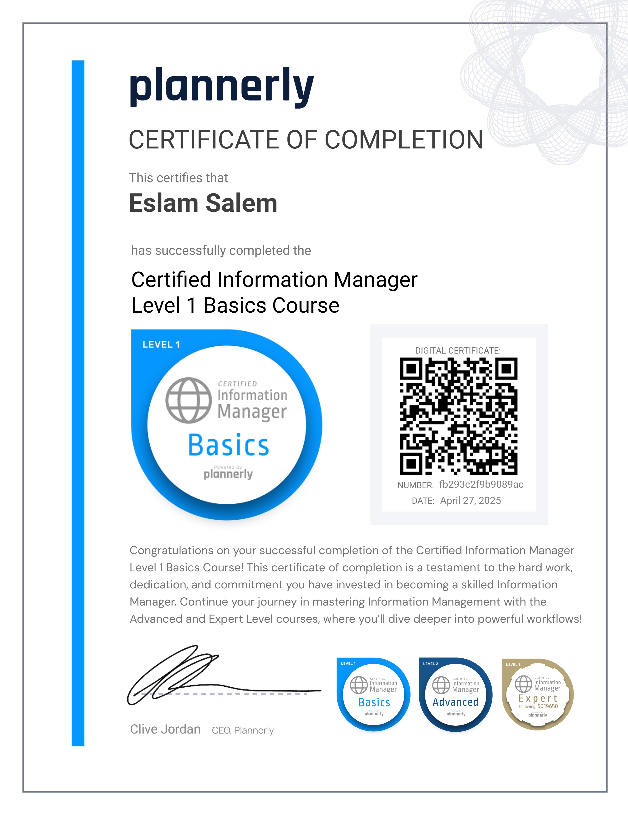 Level 1 Information Manager - Basics