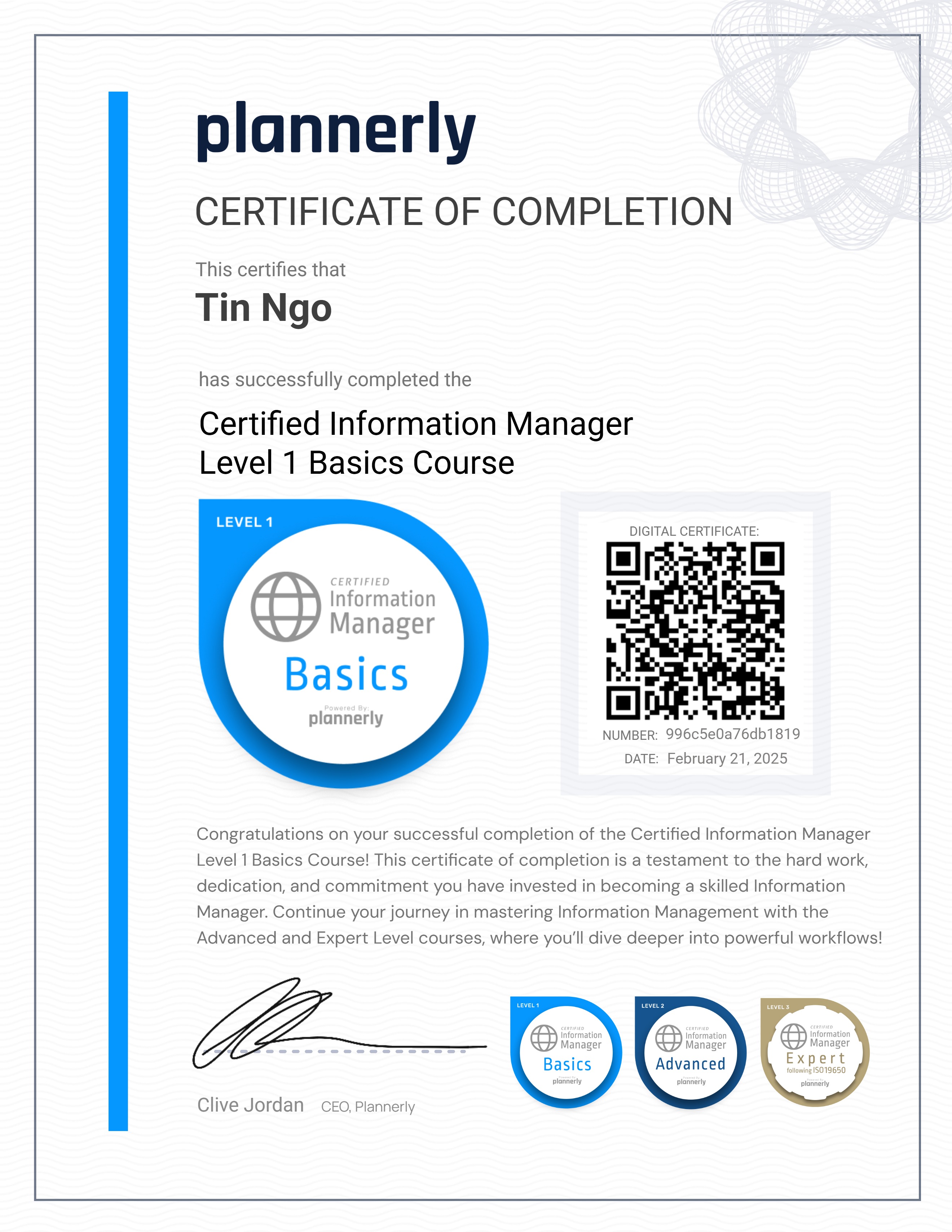 Level 1 Information Manager - Basics