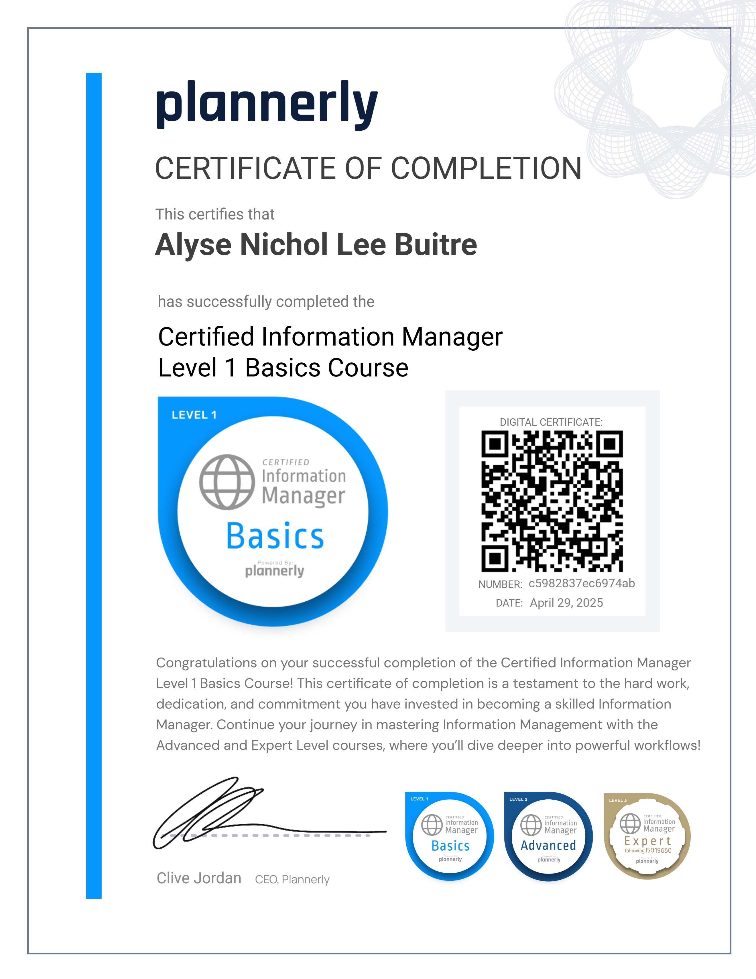 Level 1 Information Manager - Basics