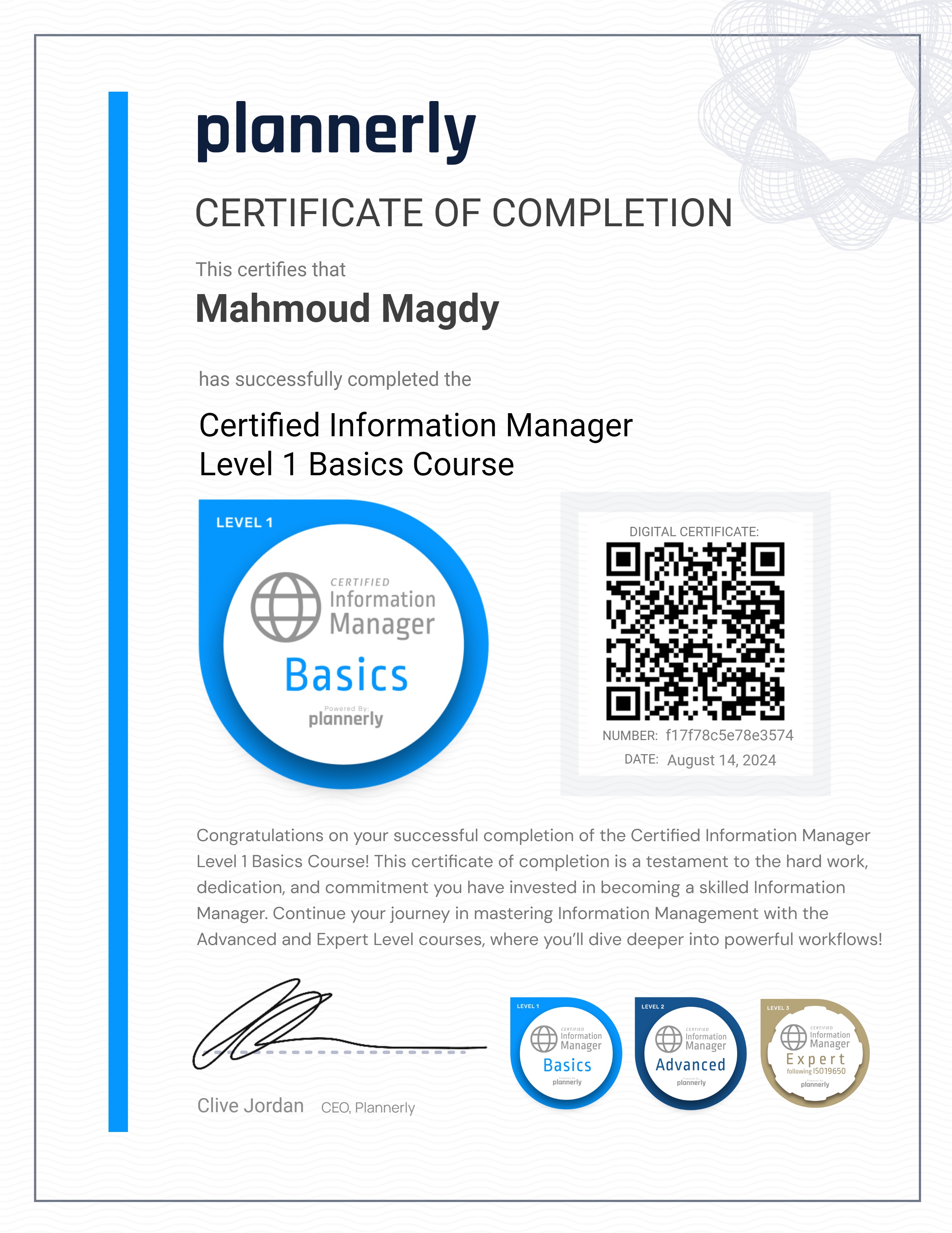 Level 1 Information Manager - Basics