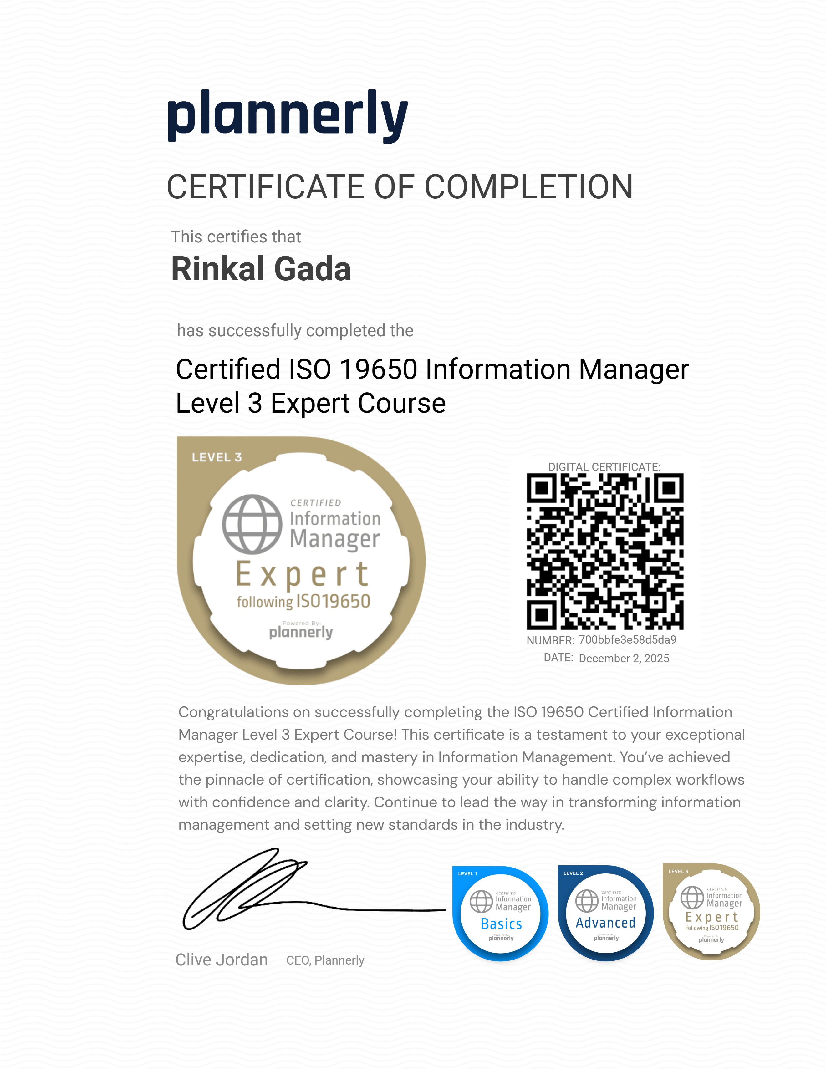 Level 3 Information Manager - ISO 19650 Expert