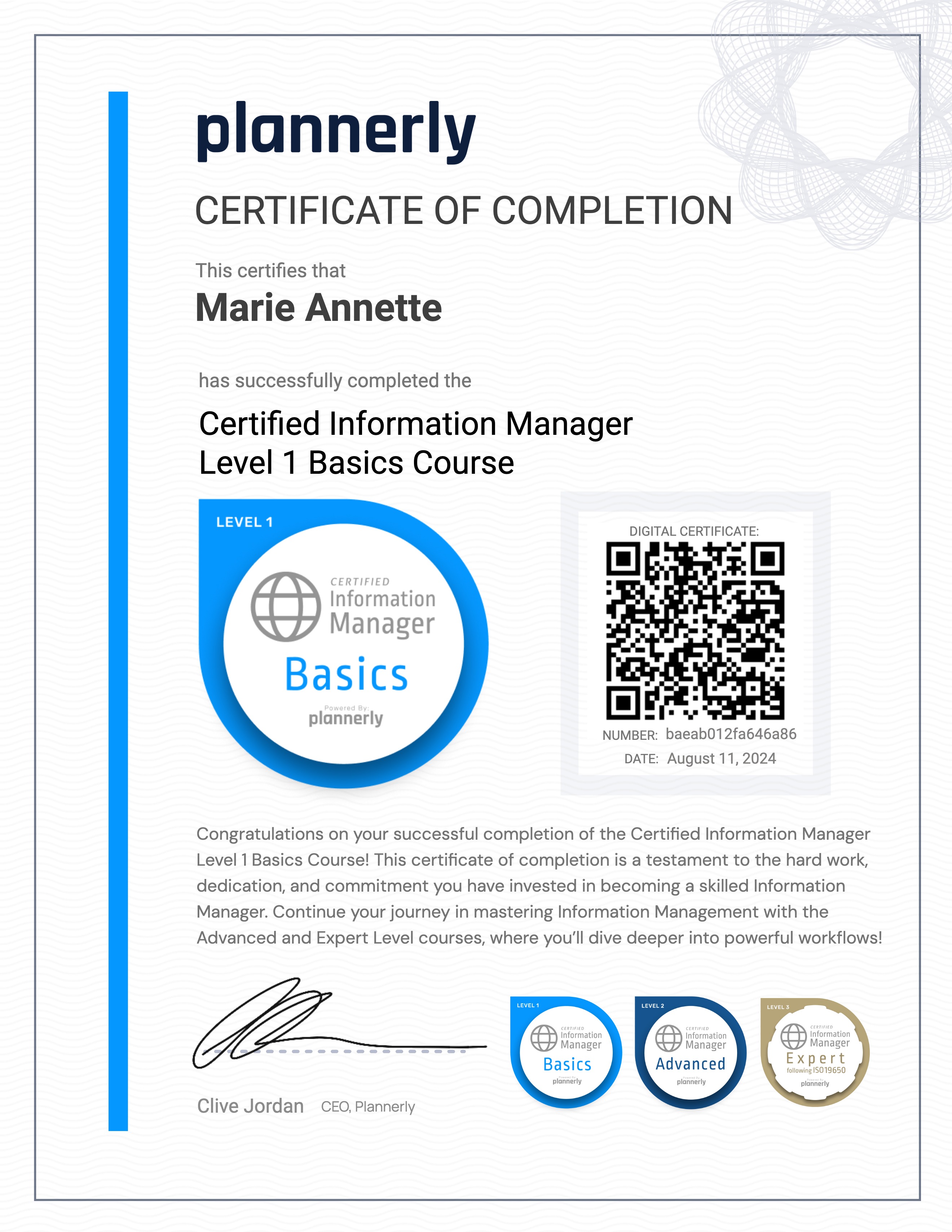 Level 1 Information Manager - Basics