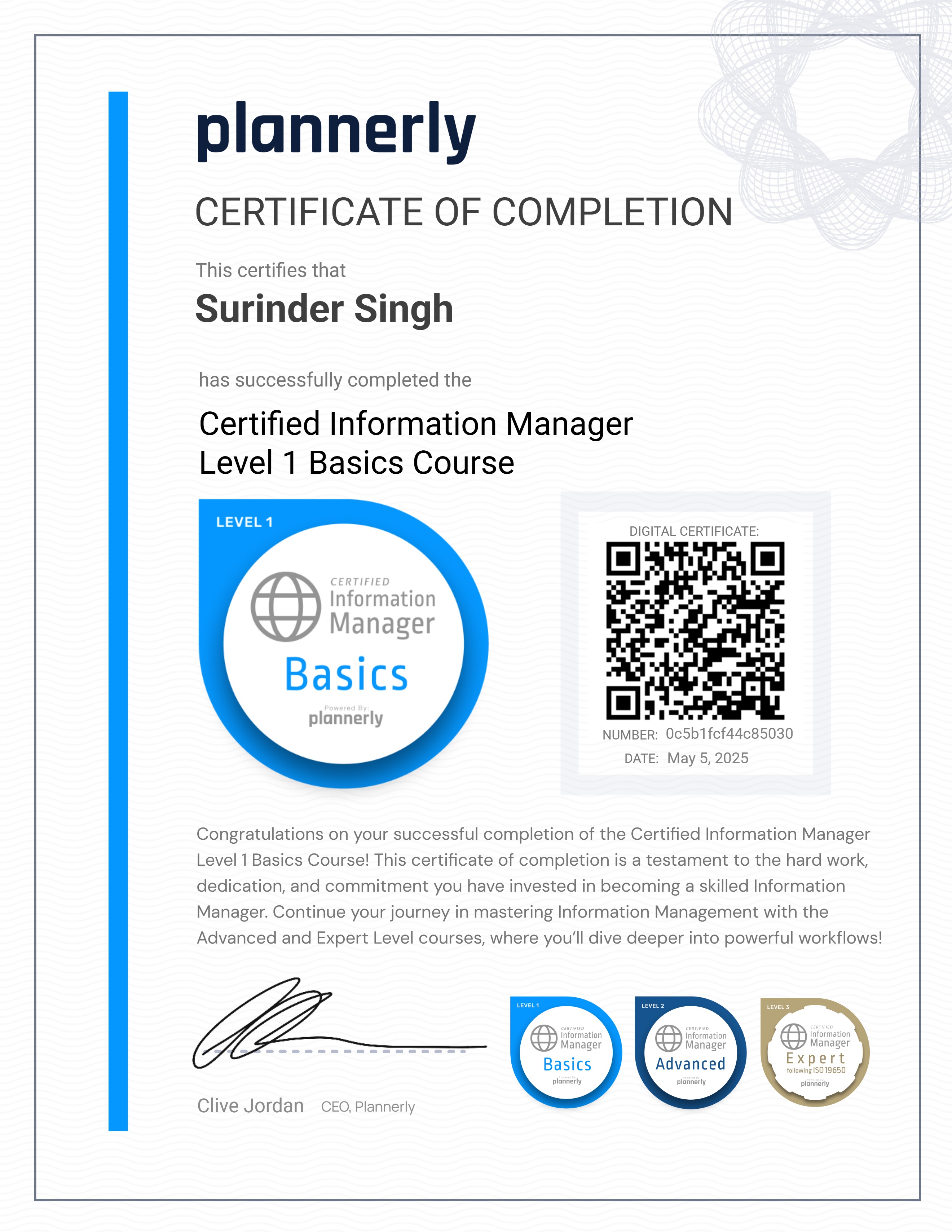 Level 1 Information Manager - Basics
