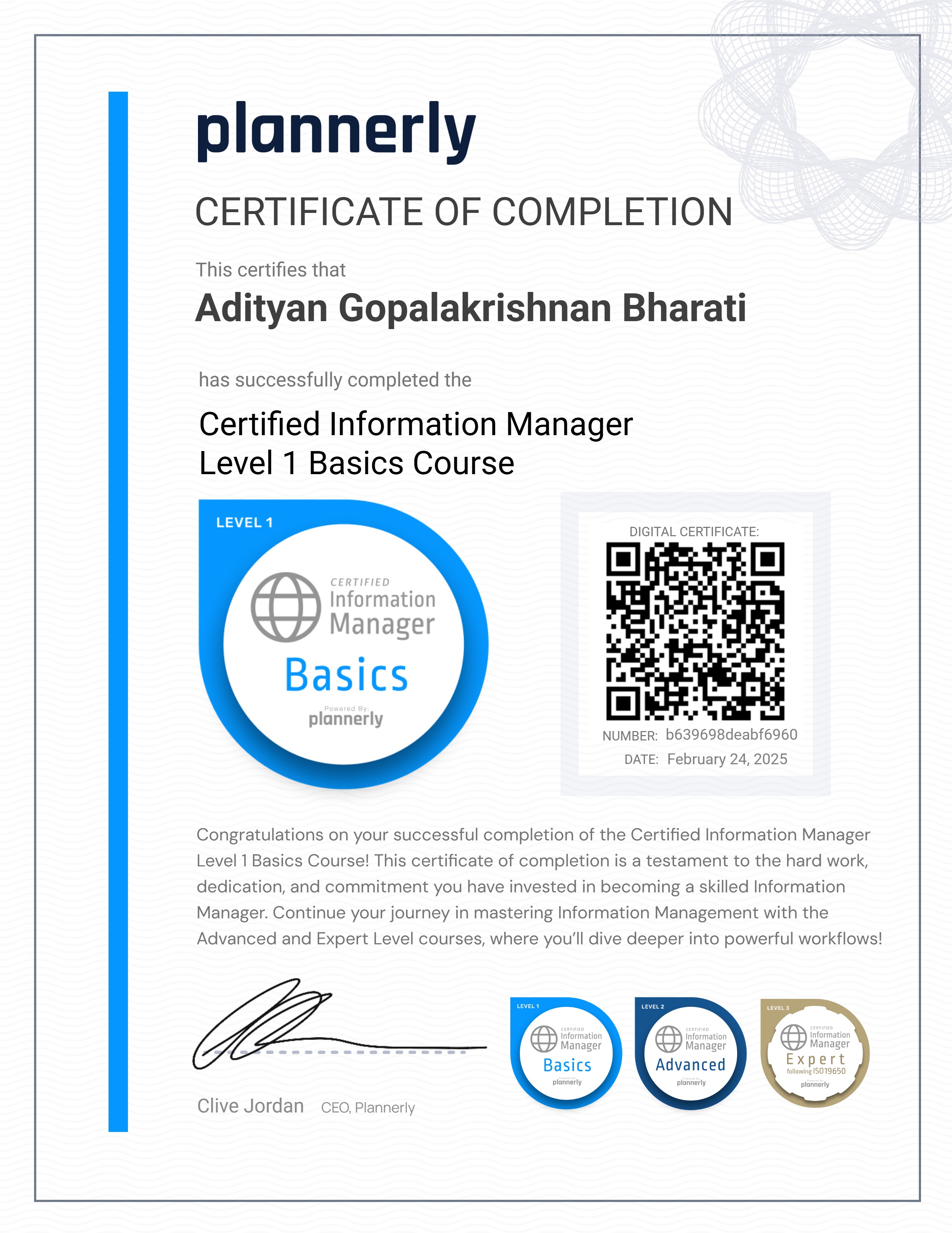 Level 1 Information Manager - Basics