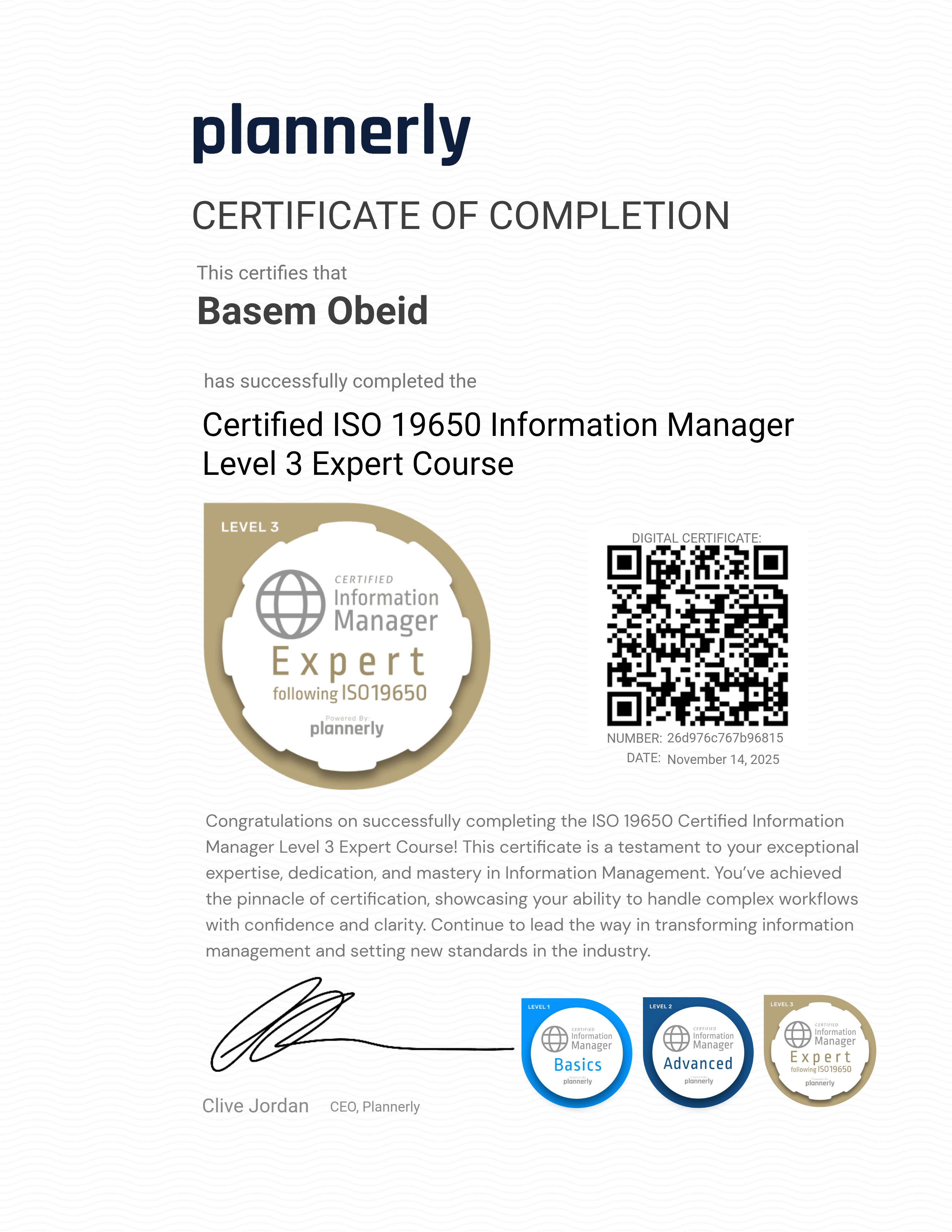 Level 3 Information Manager - ISO 19650 Expert