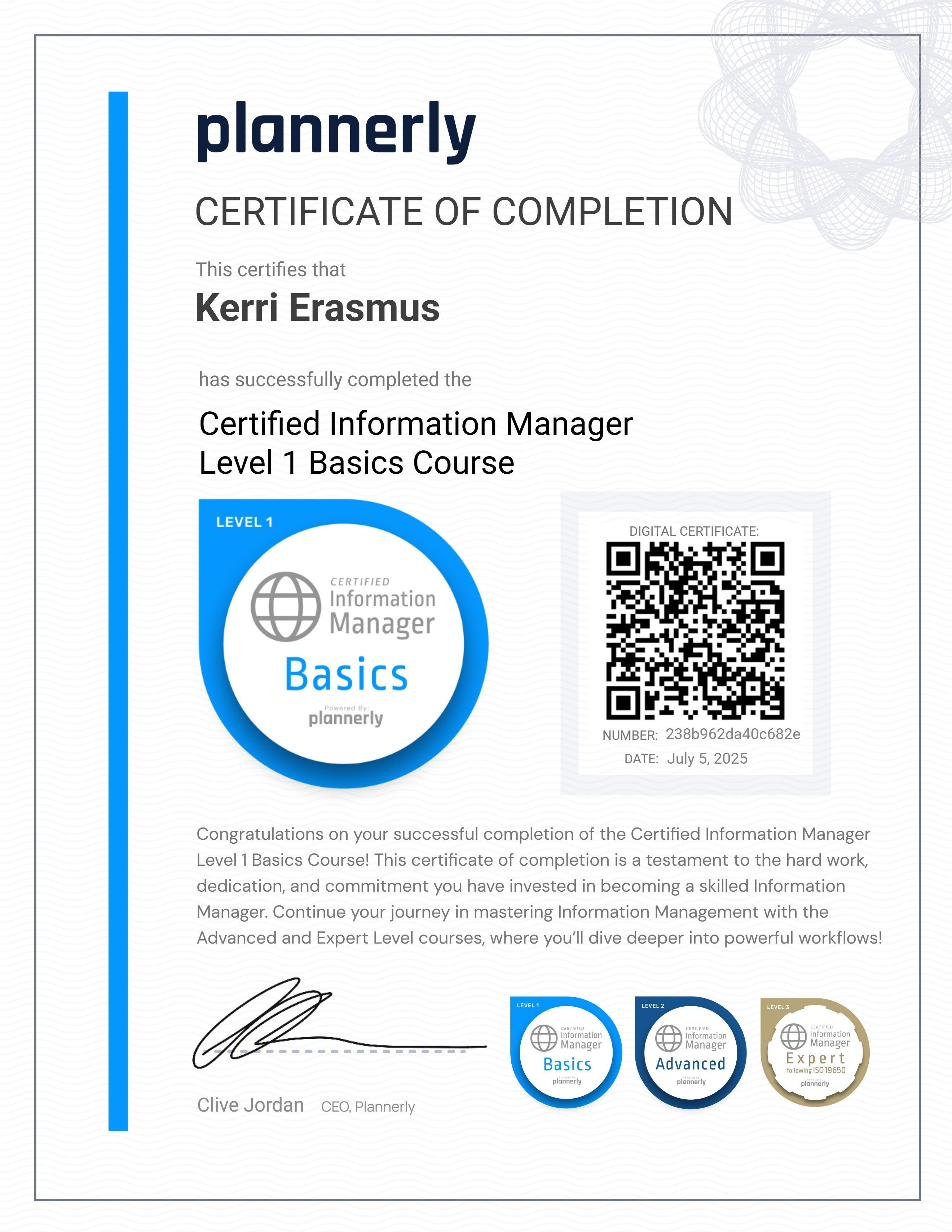 Level 1 Information Manager - Basics