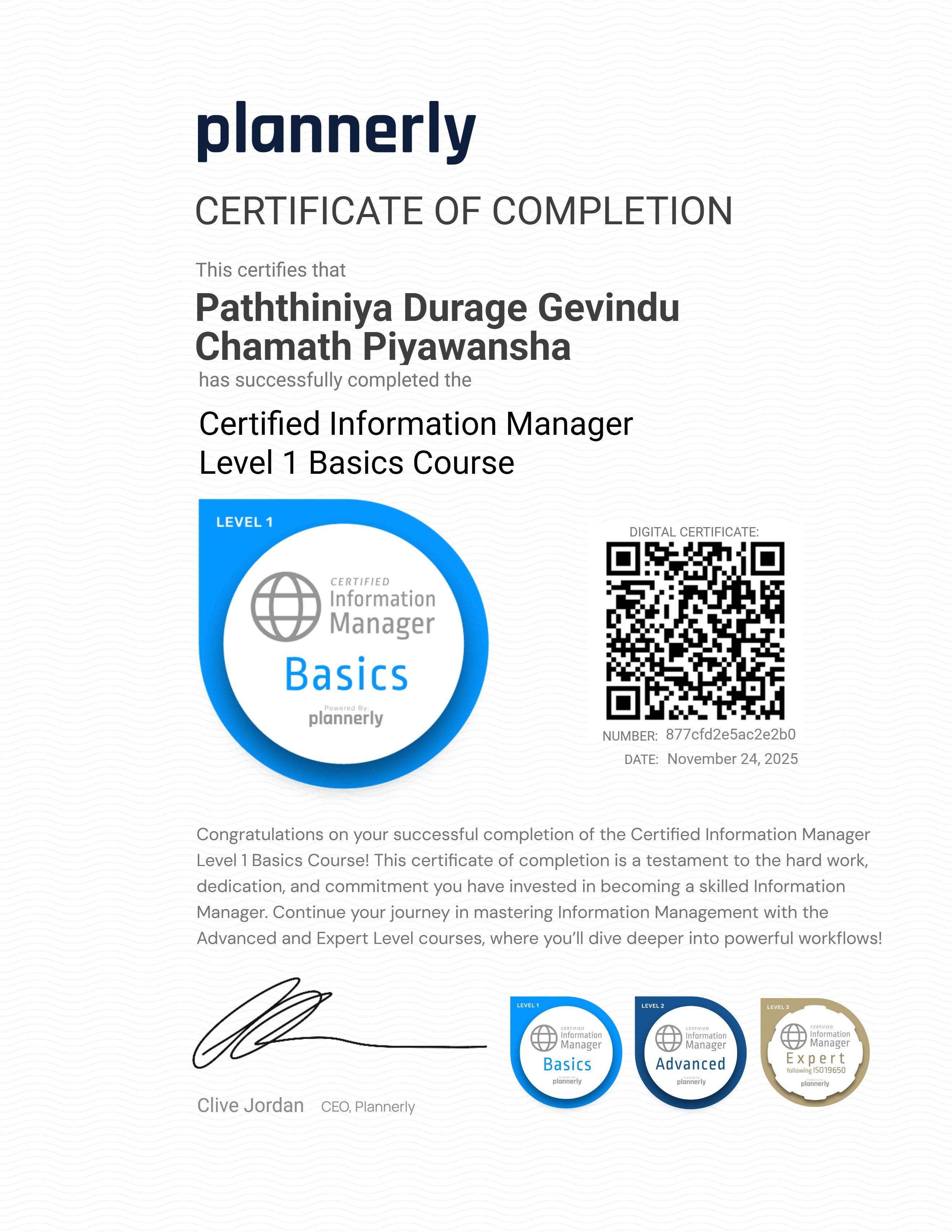 Level 1 Information Manager - Basics