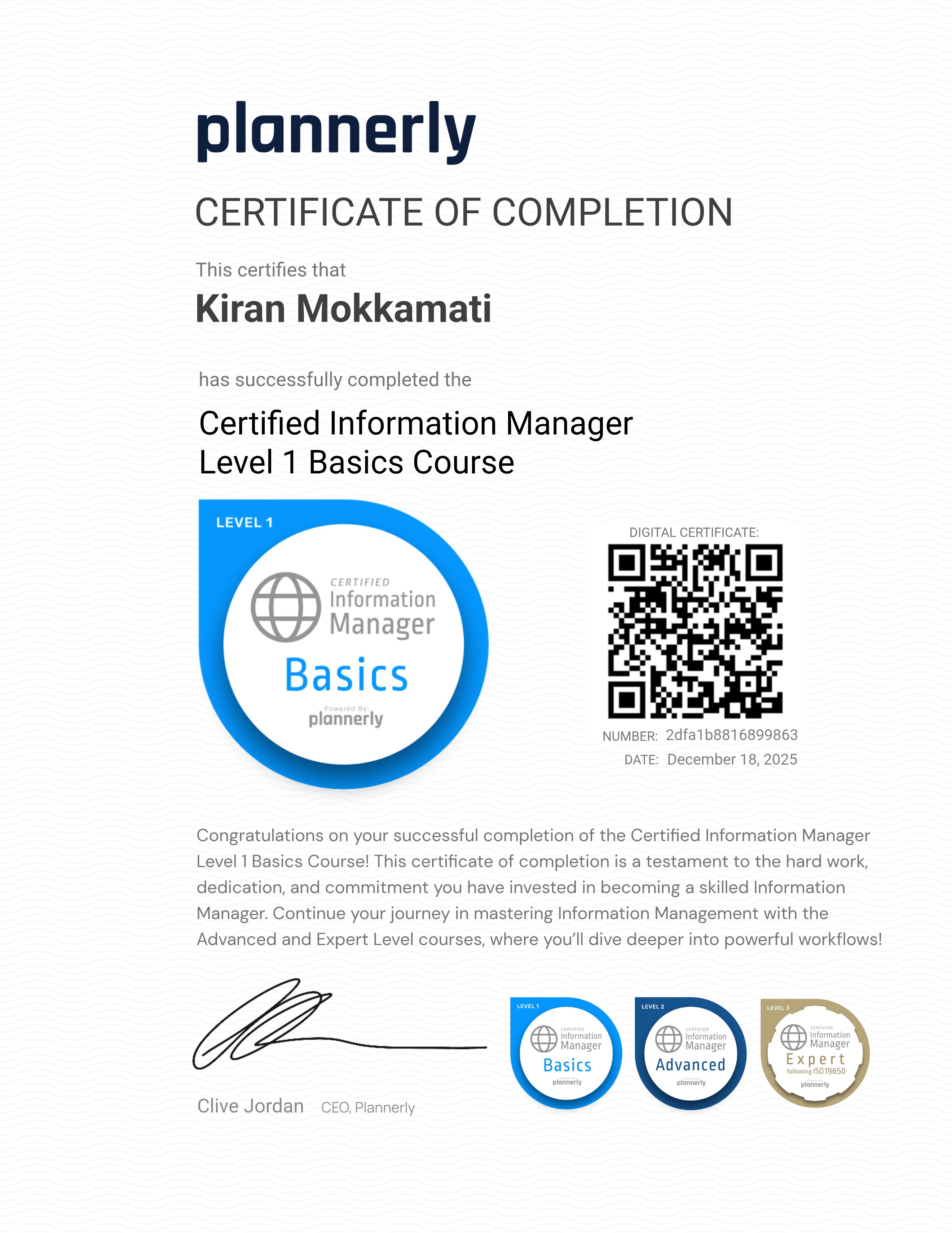 Level 1 Information Manager - Basics