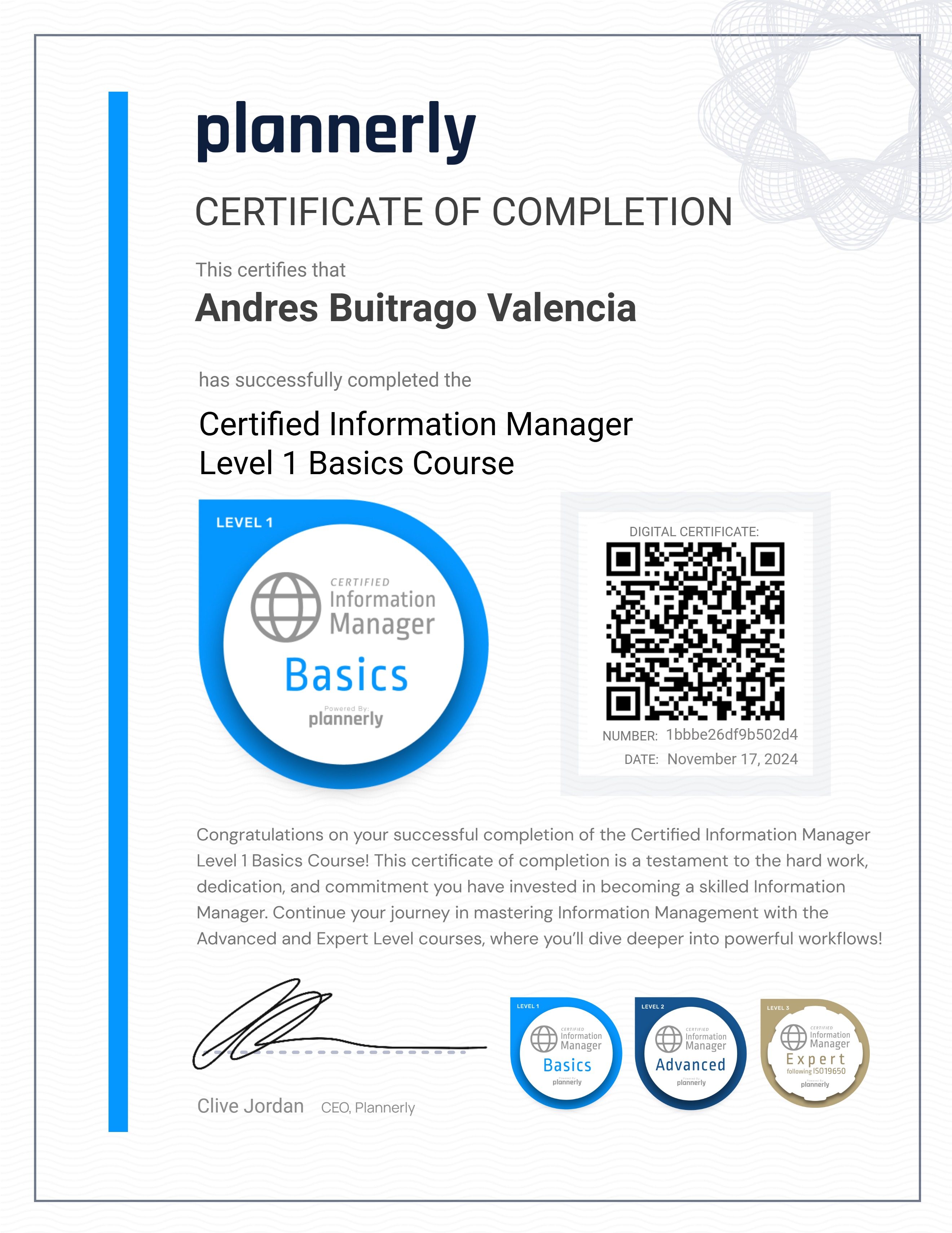 Level 1 Information Manager - Basics