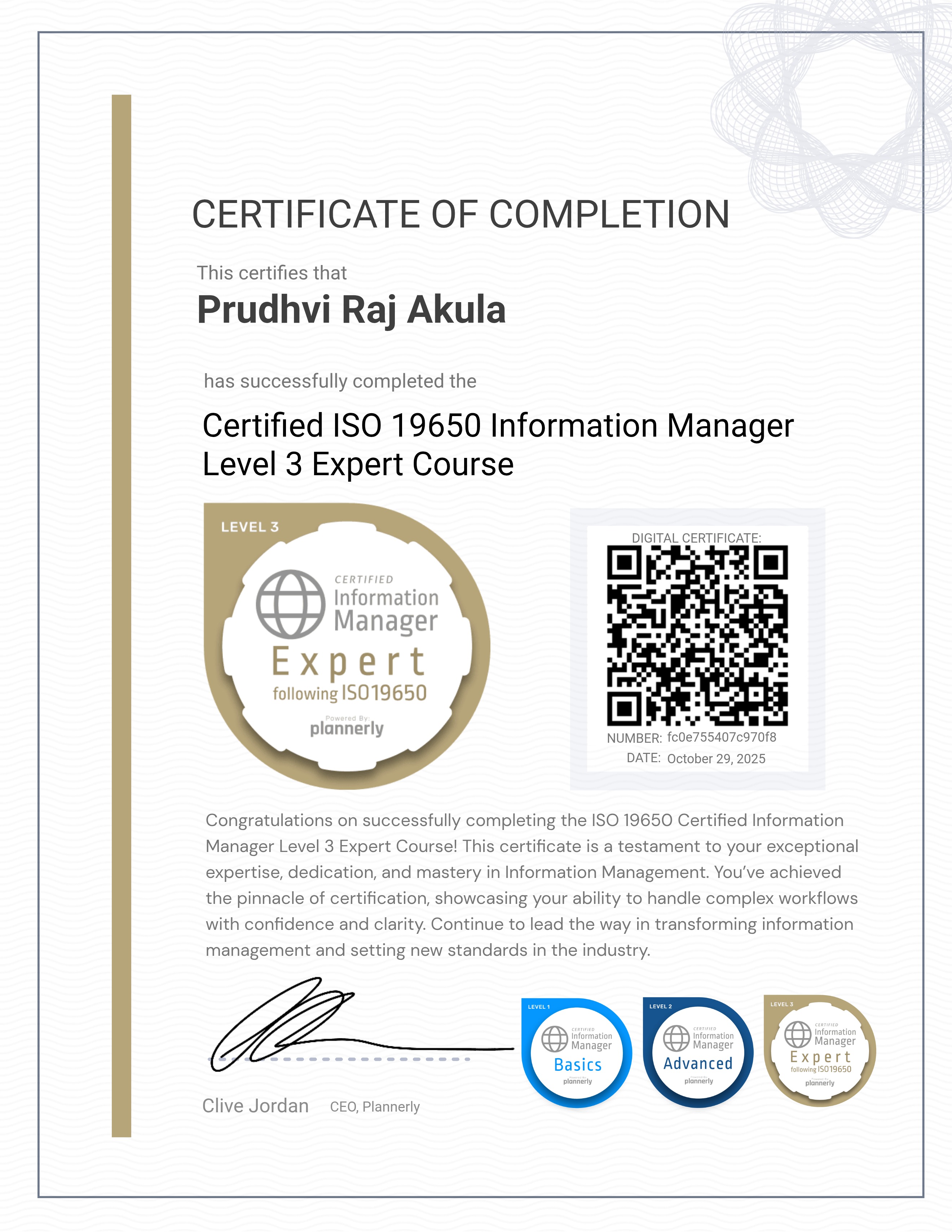 Level 3 Information Manager - ISO 19650 Expert