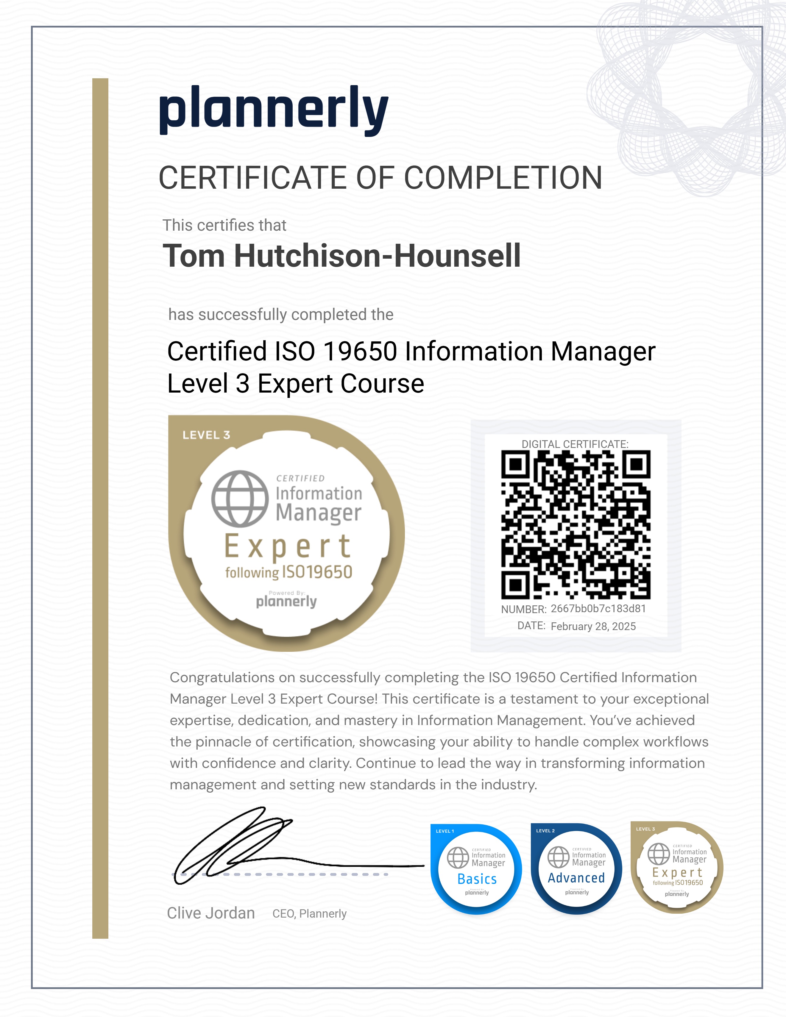 Level 3 Information Manager - ISO 19650 Expert