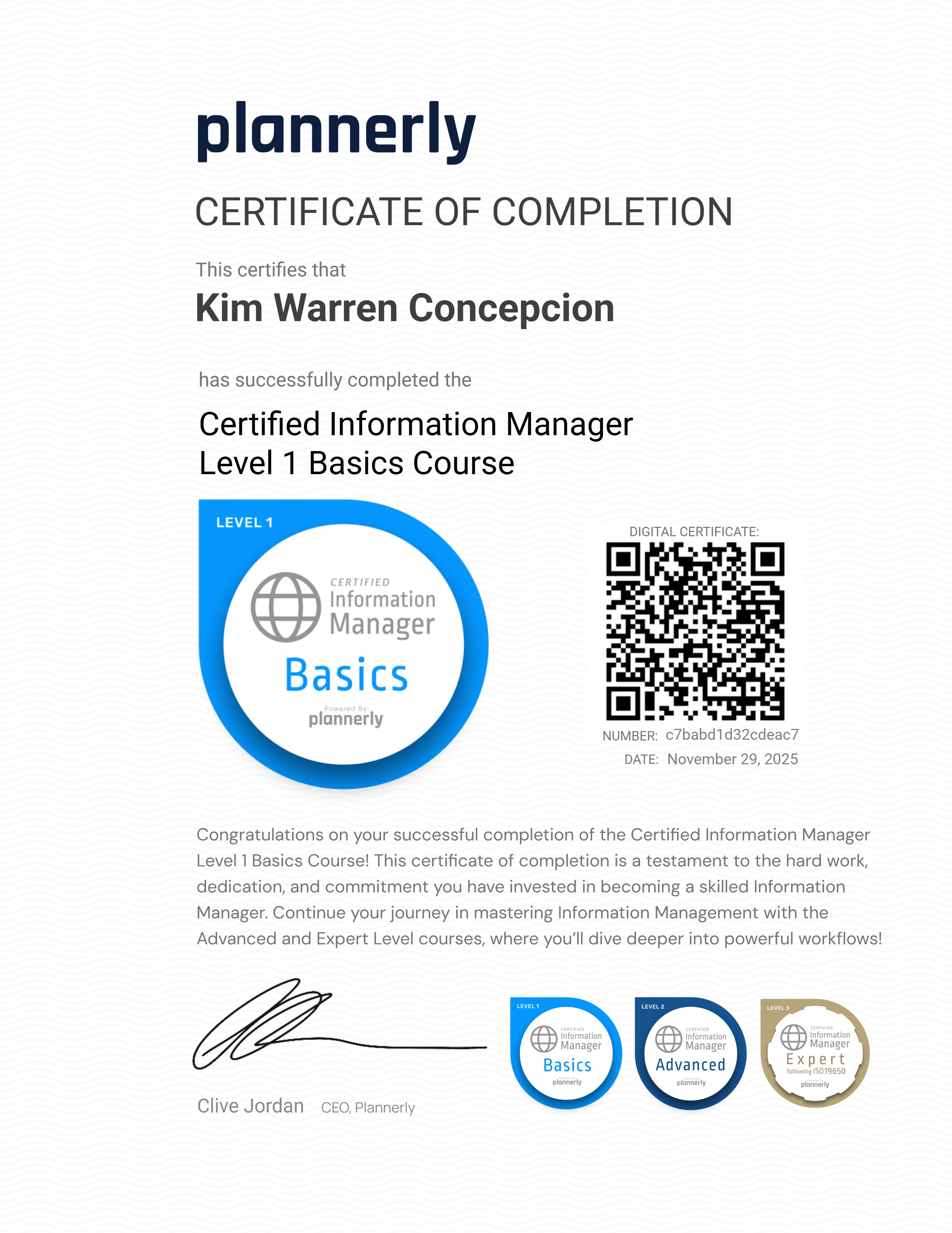 Level 1 Information Manager - Basics