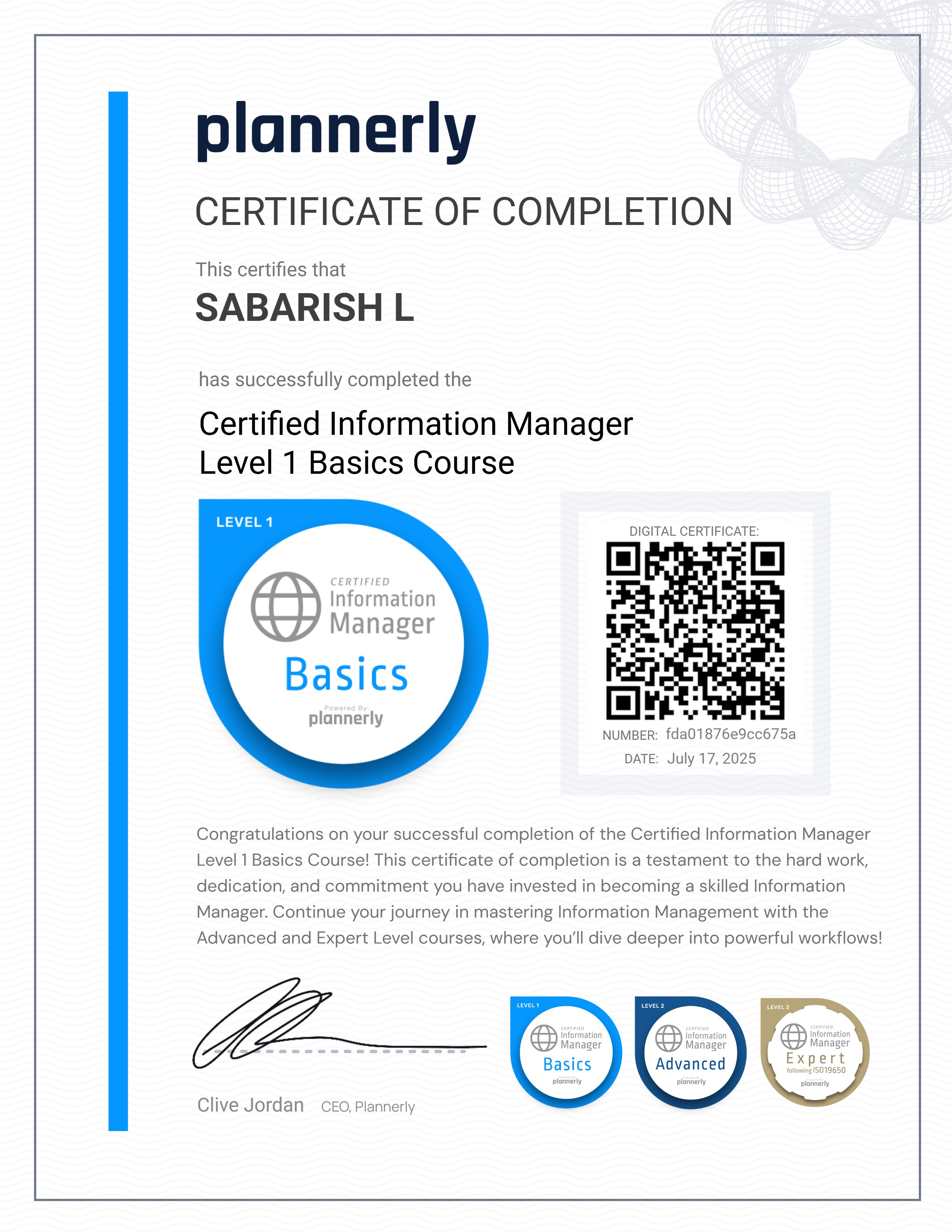 Level 1 Information Manager - Basics