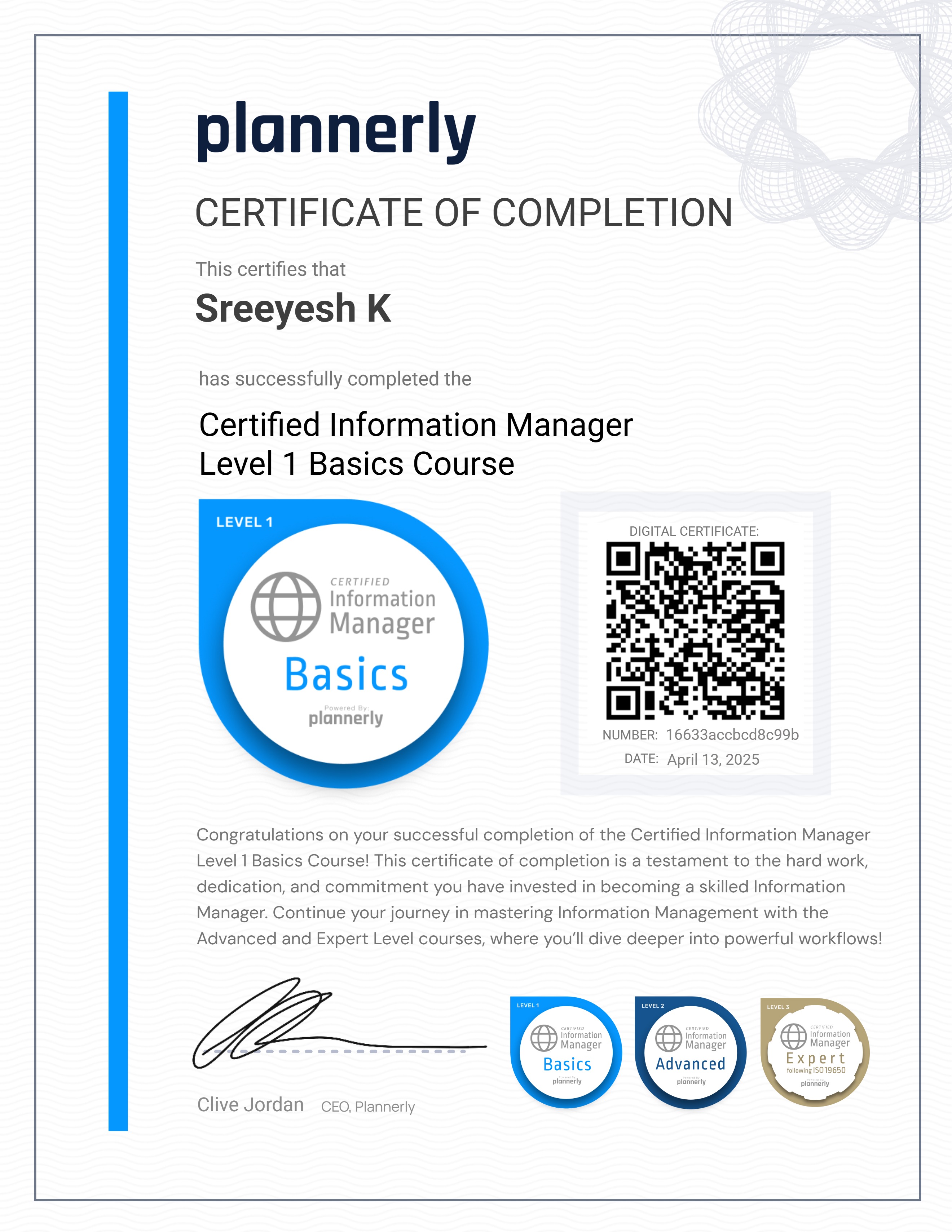 Level 1 Information Manager - Basics