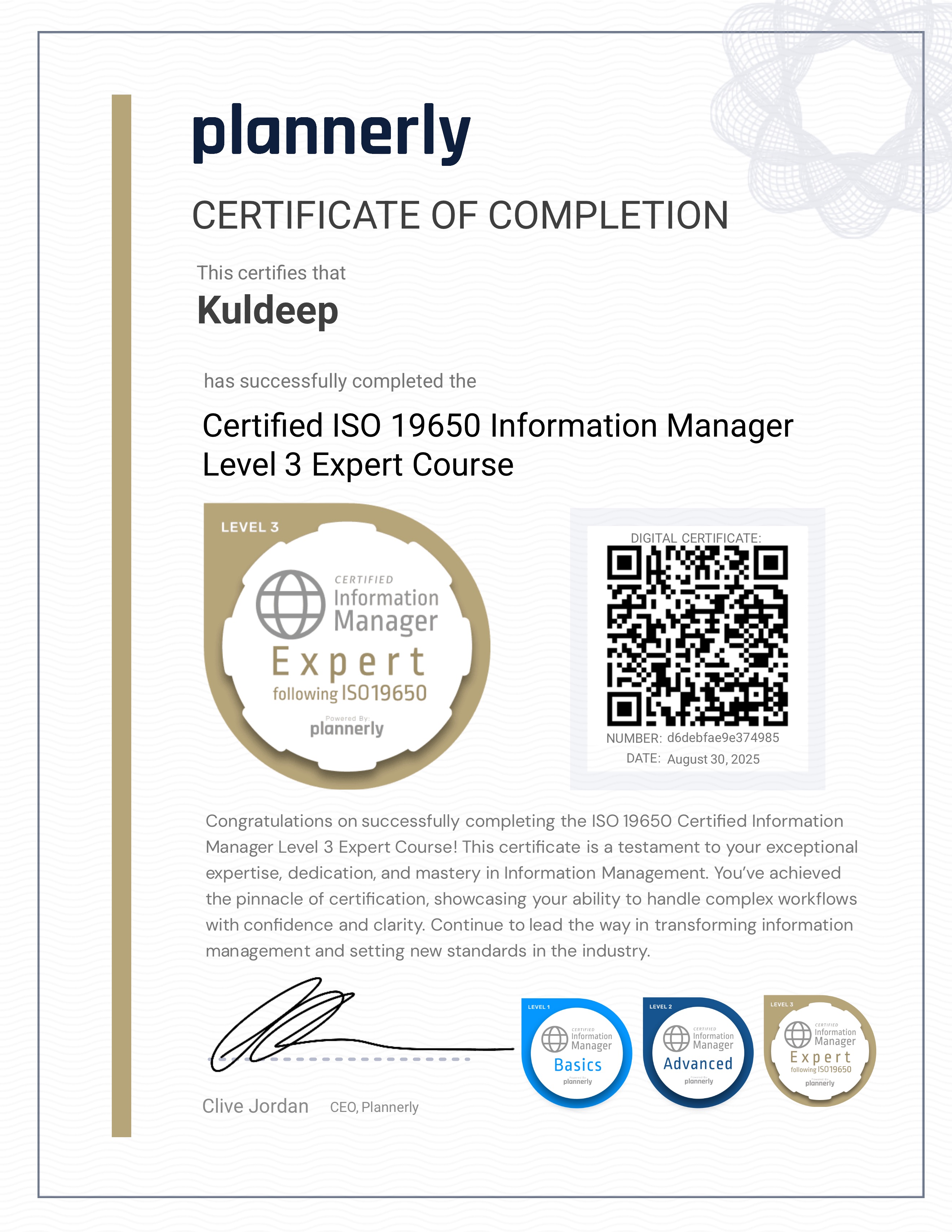 Level 3 Information Manager - ISO 19650 Expert