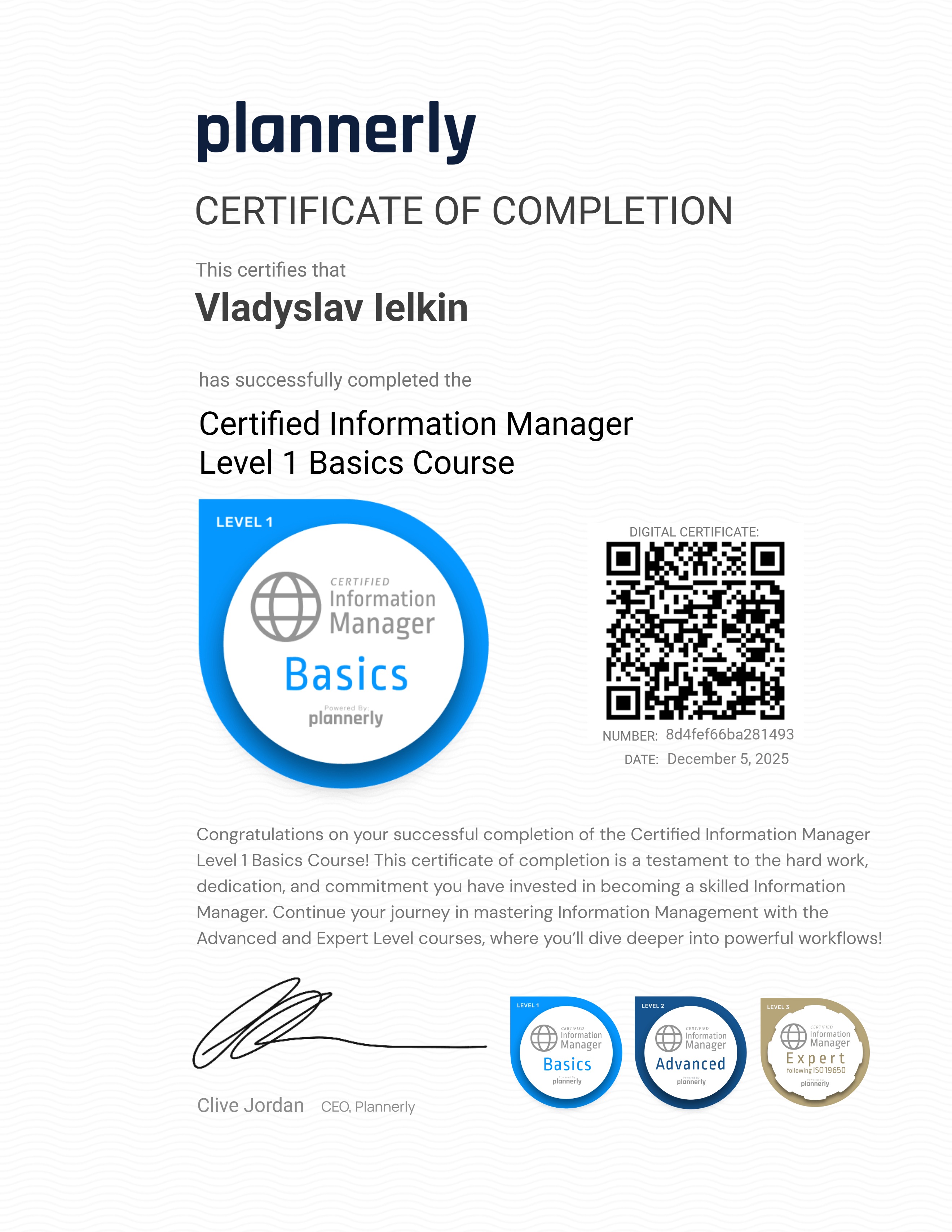 Level 1 Information Manager - Basics