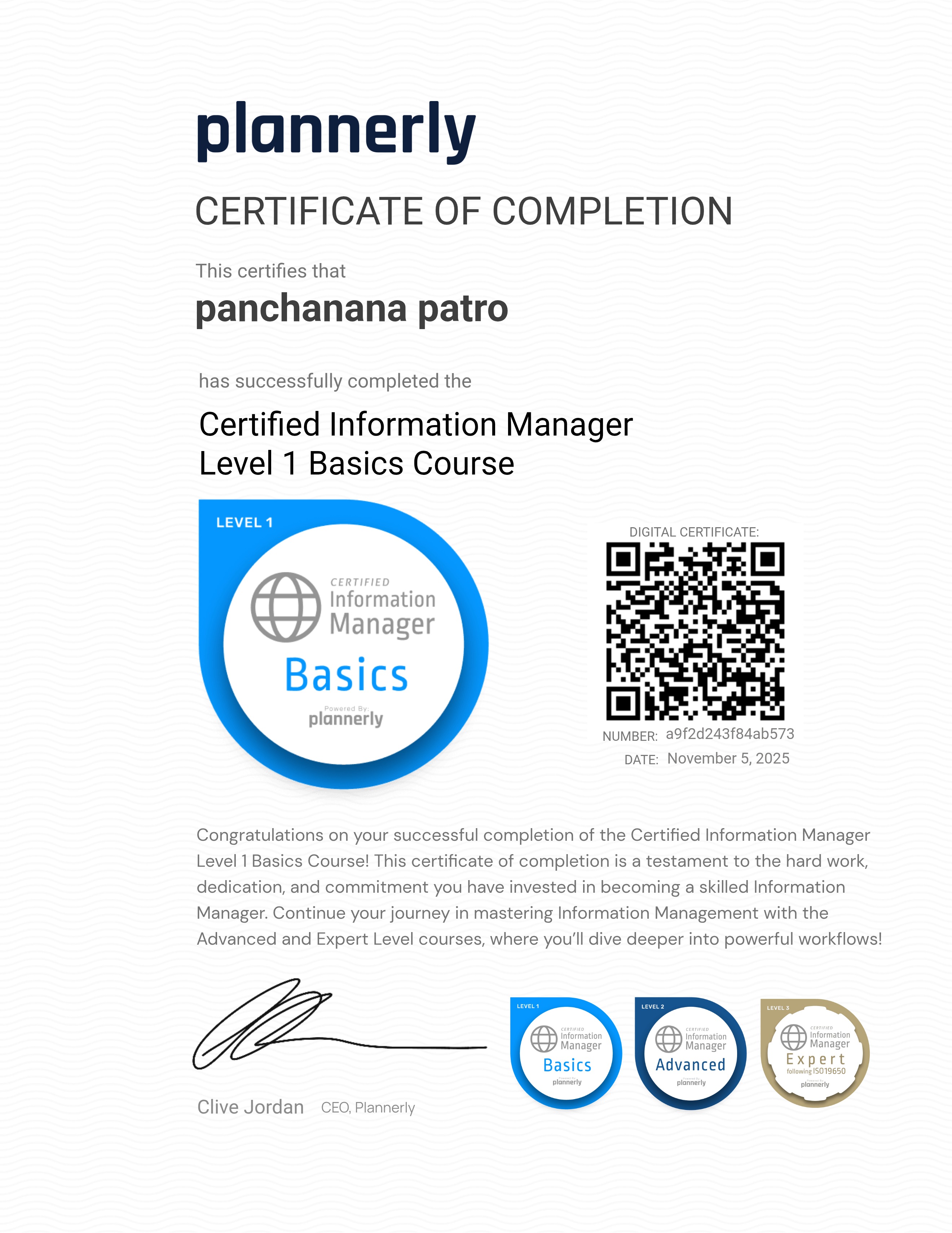 Level 1 Information Manager - Basics