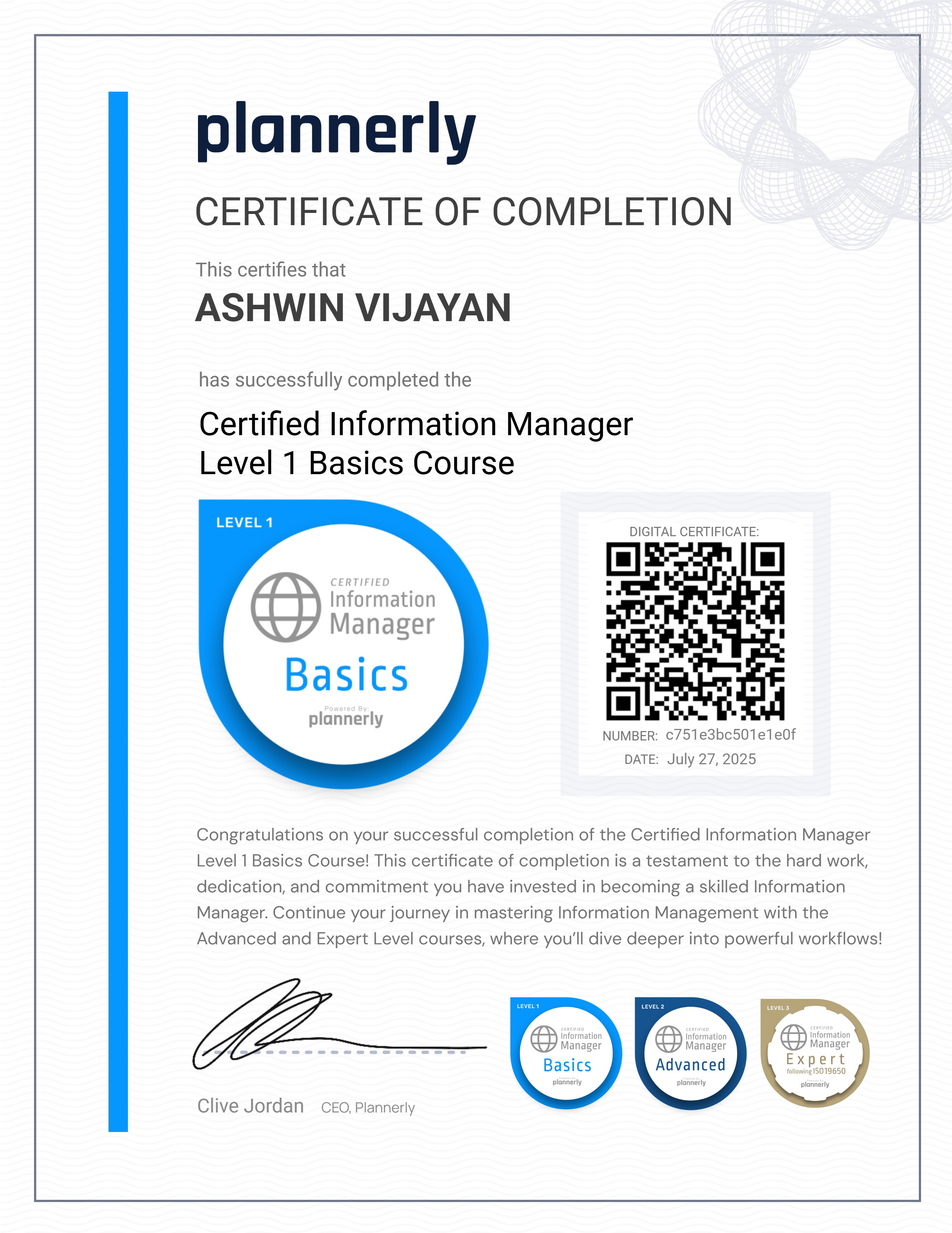 Level 1 Information Manager - Basics