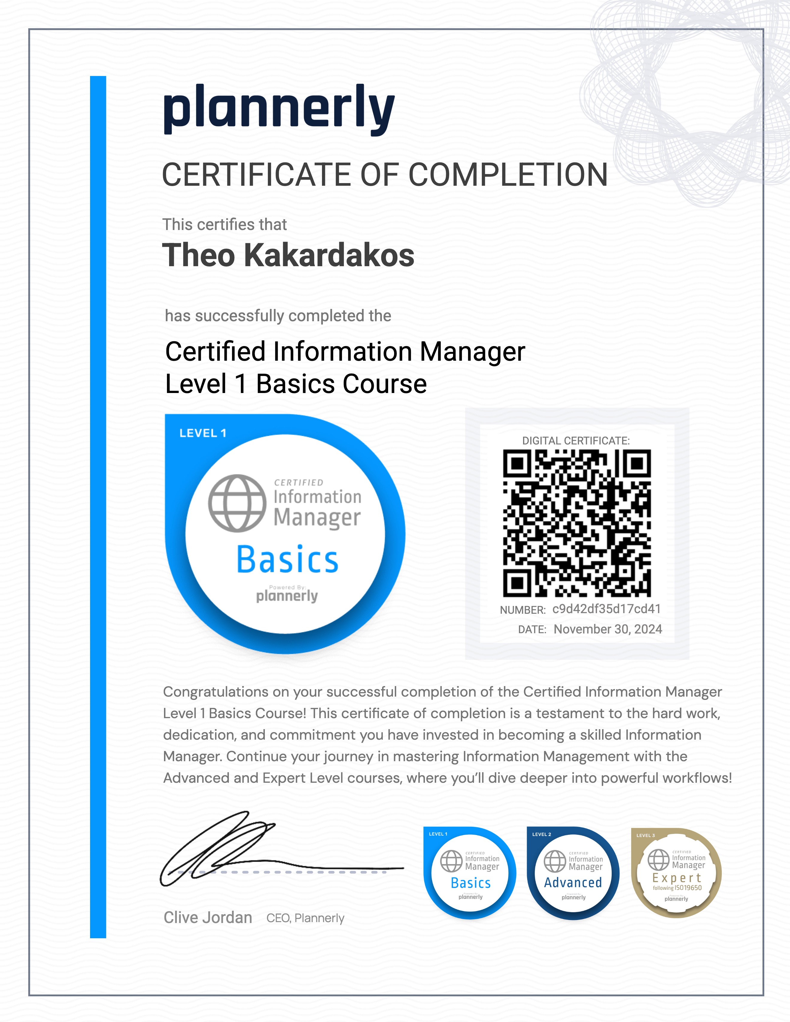 Level 1 Information Manager - Basics