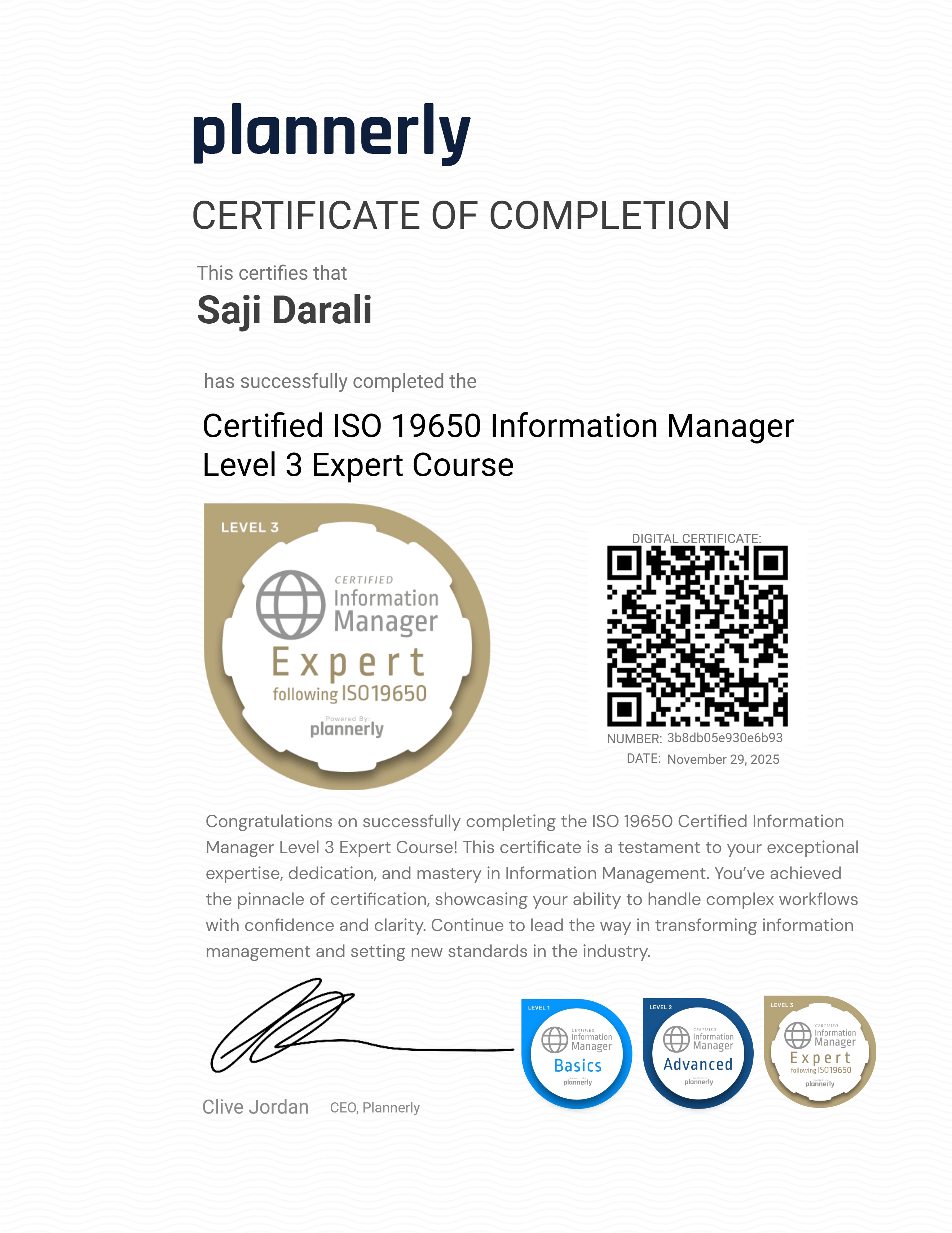 Level 3 Information Manager - ISO 19650 Expert