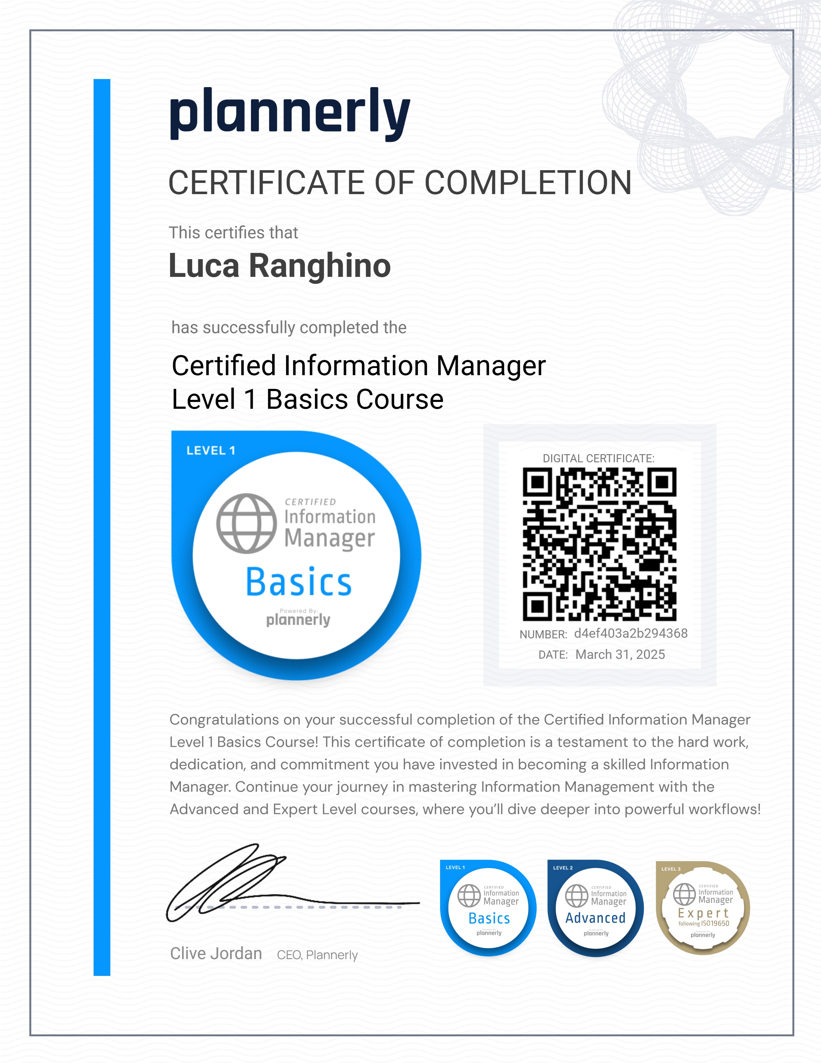 Level 1 Information Manager - Basics