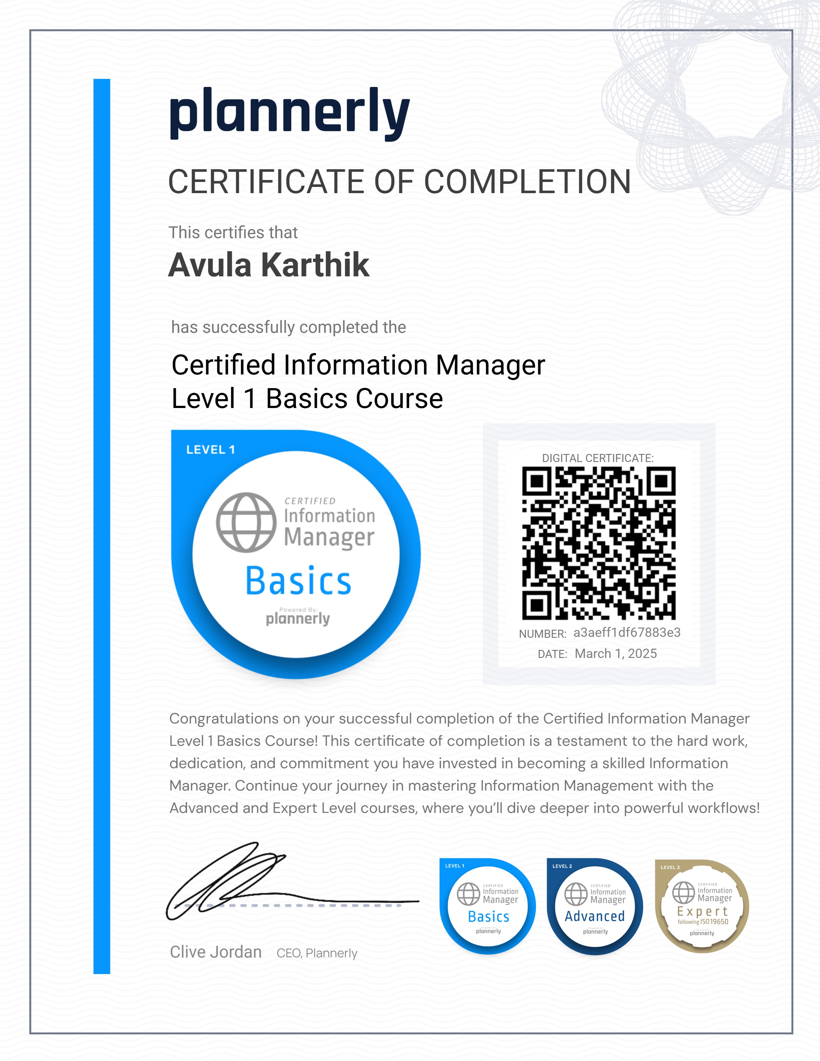 Level 1 Information Manager - Basics