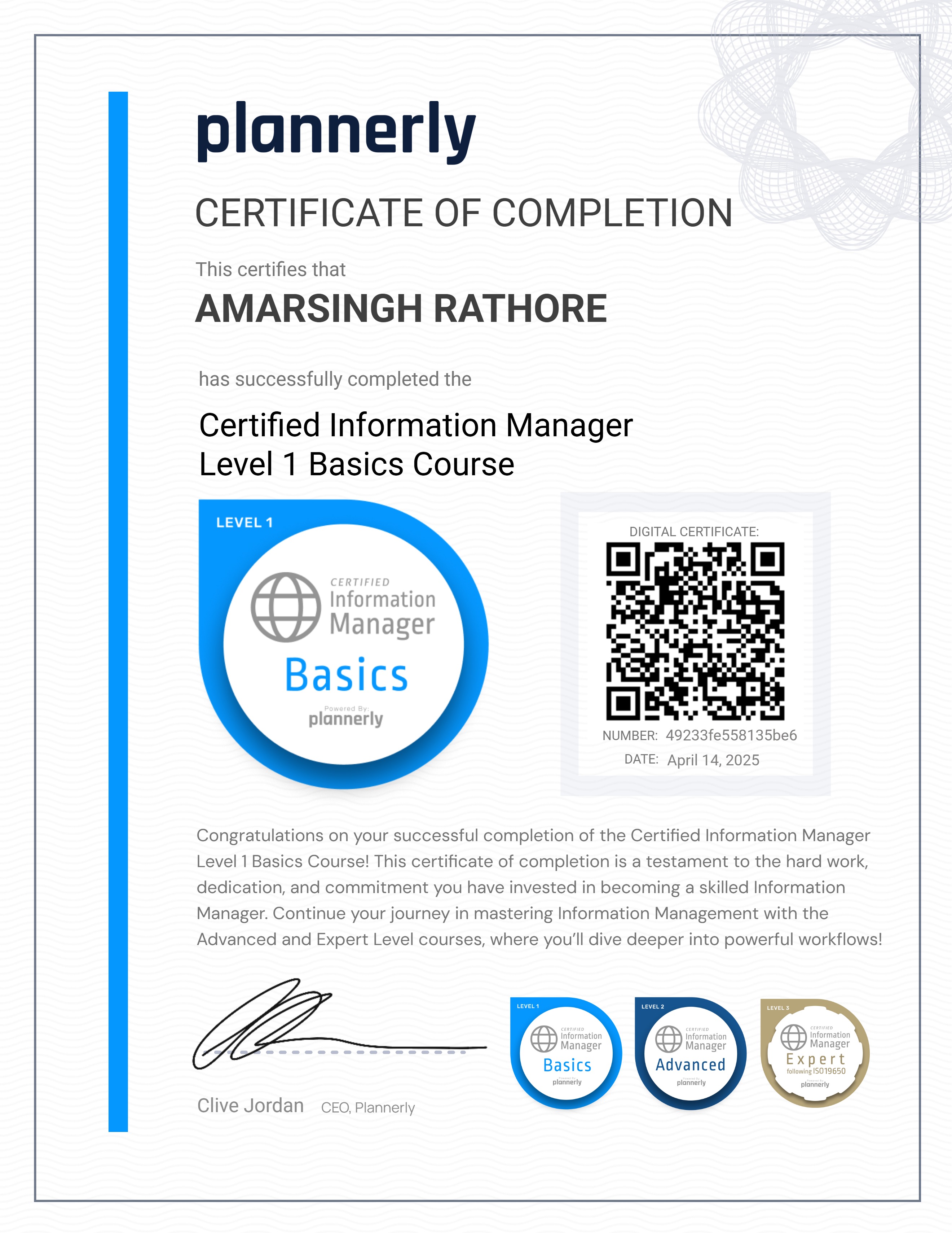 Level 1 Information Manager - Basics