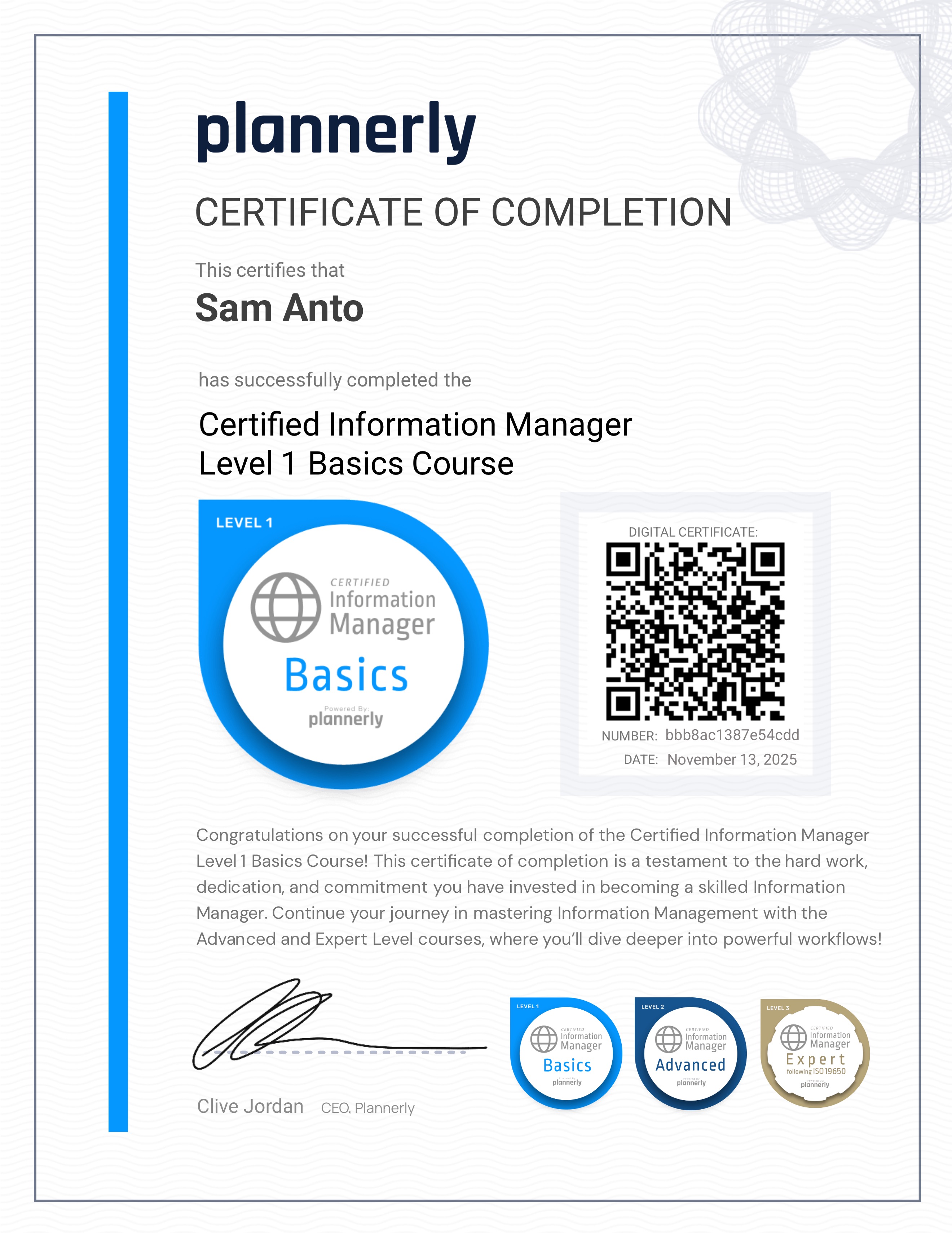 Level 1 Information Manager - Basics